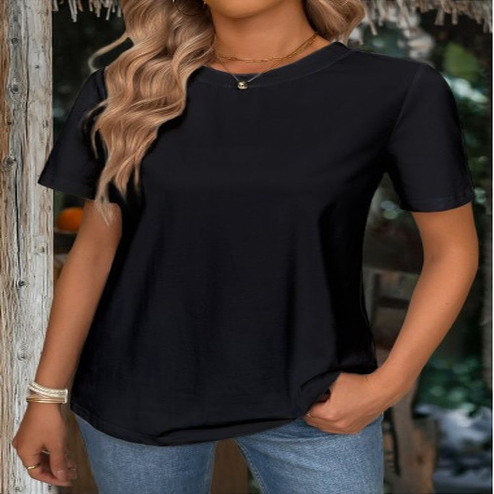 modlily black short sleeve round neck t shirt l