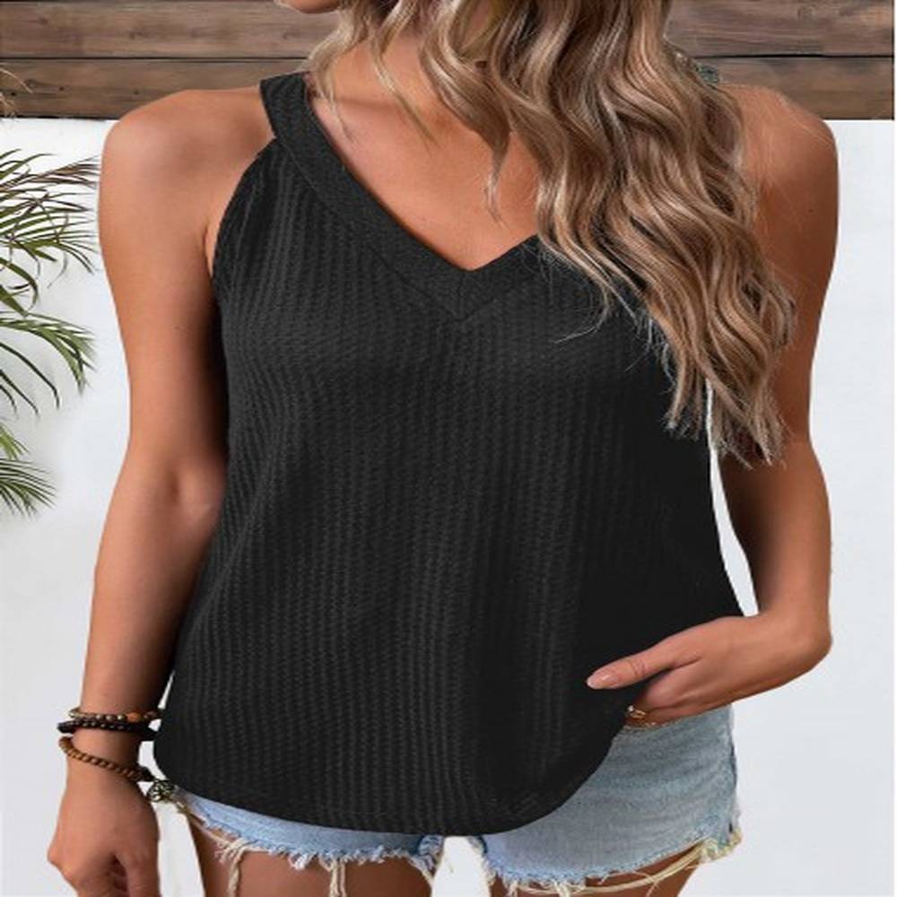 modlily black short sleeve v neck tank top m