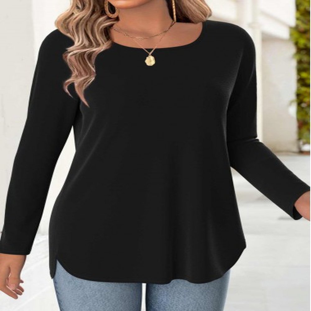 modlily black sleeve square neck t shirt xxl