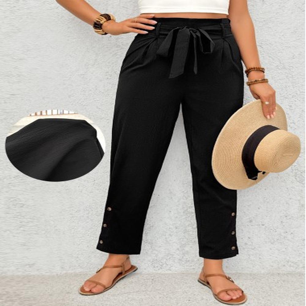 modlily black soft straight leg elastic waist high waisted pants