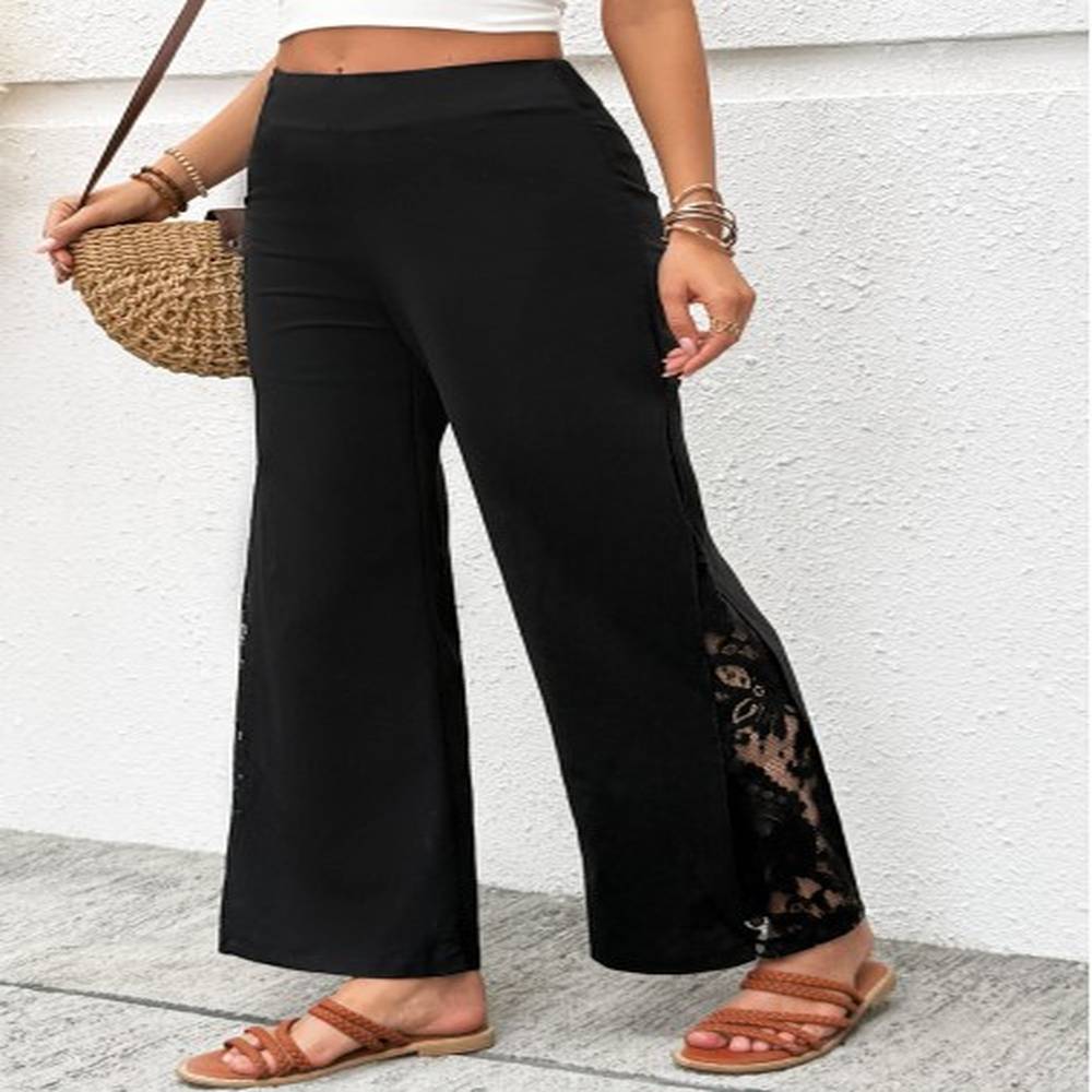 modlily black soft wide leg zipper fly high waisted pants