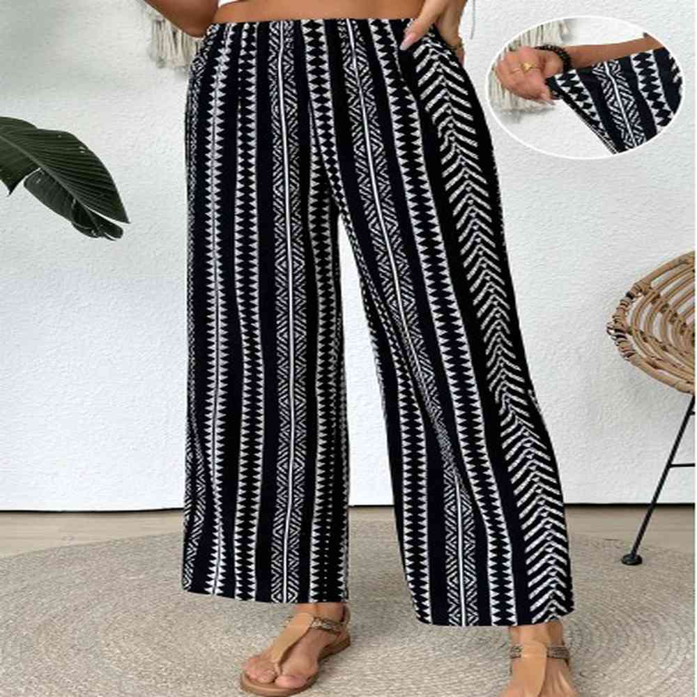 modlily black tribal print straight leg elastic waist pants