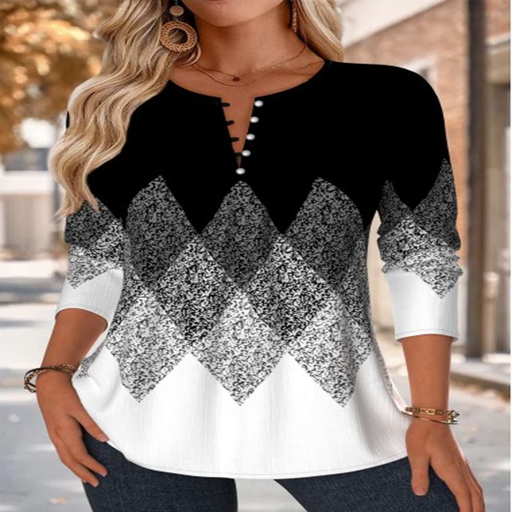 modlily black tuck stitch geometric print long sleeve blouse