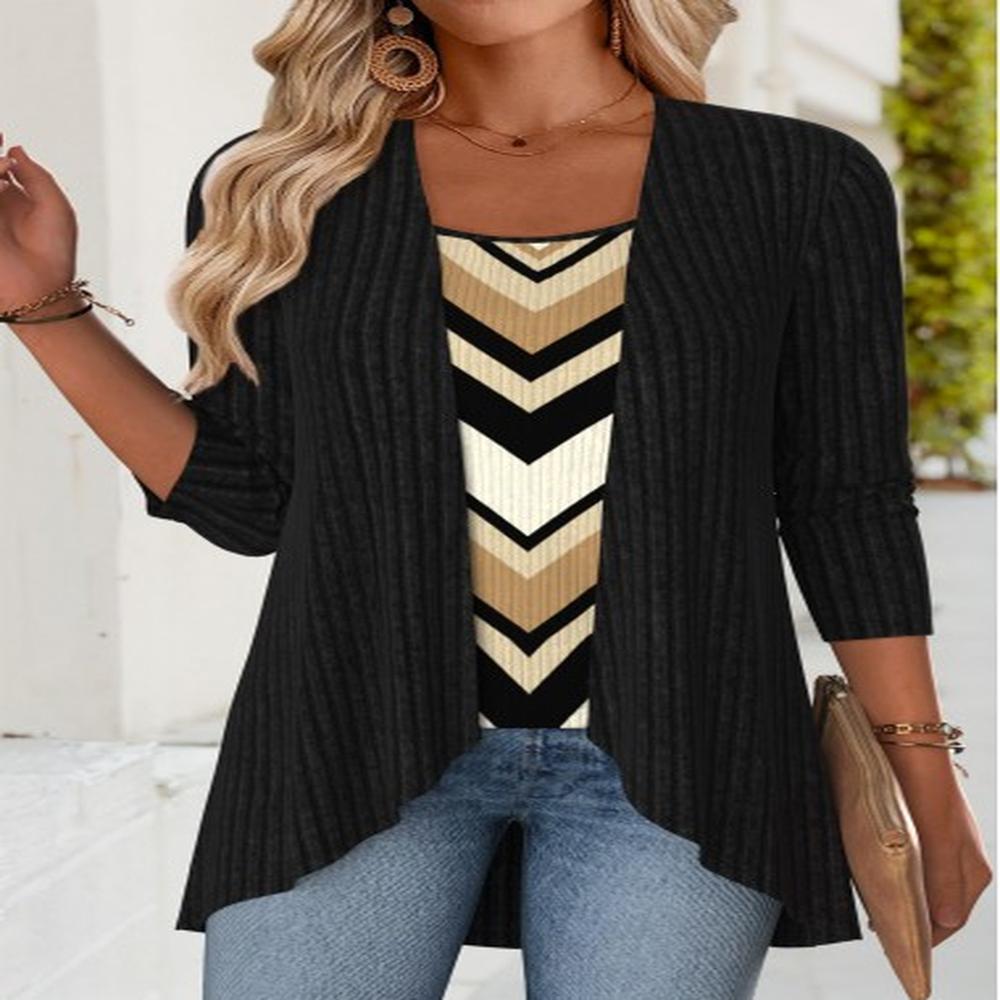 modlily black tummy coverage geometric print fake two piece twinset