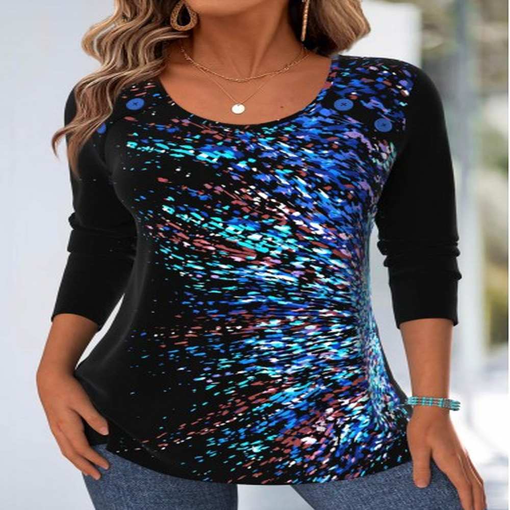 modlily black tummy coverage geometric print long sleeve t shirt