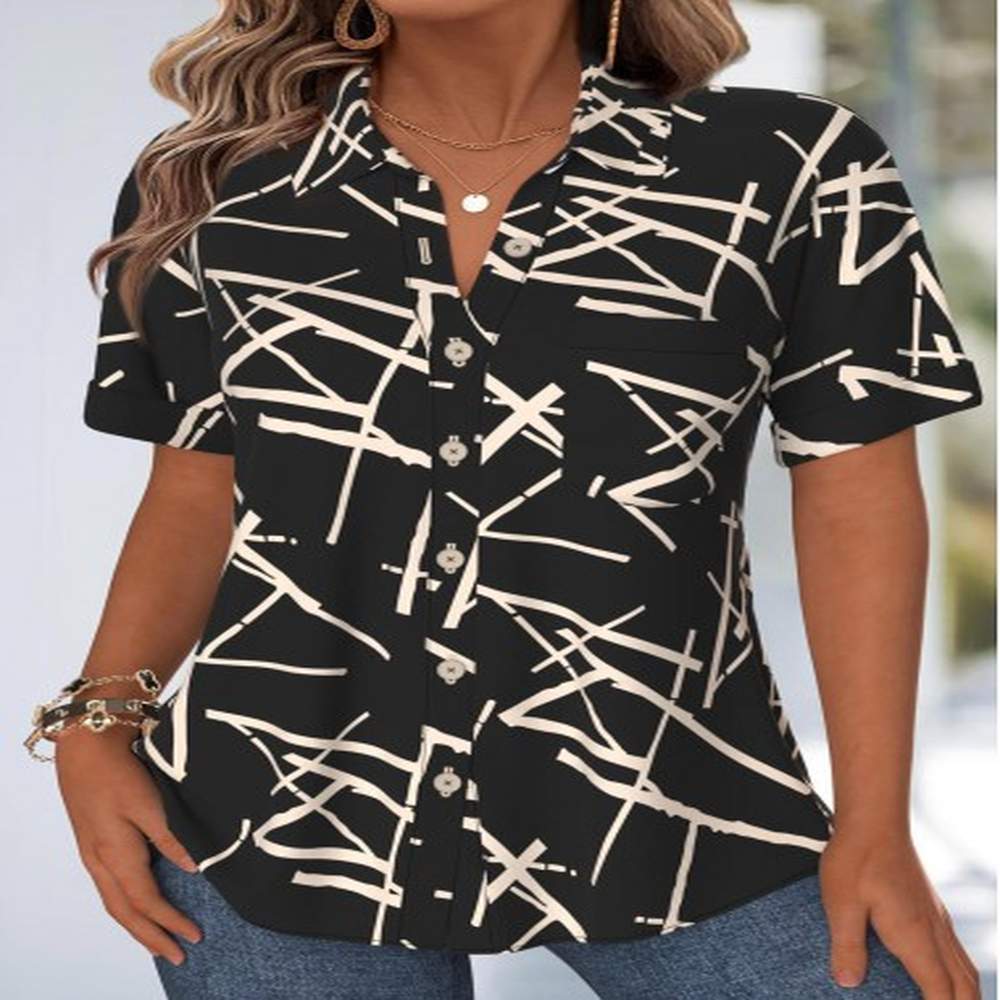 modlily black tummy coverage geometric print short sleeve shirt