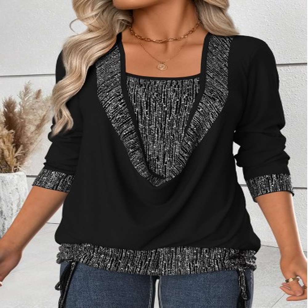 modlily black tummy coverage long sleeve draped neck t shirt