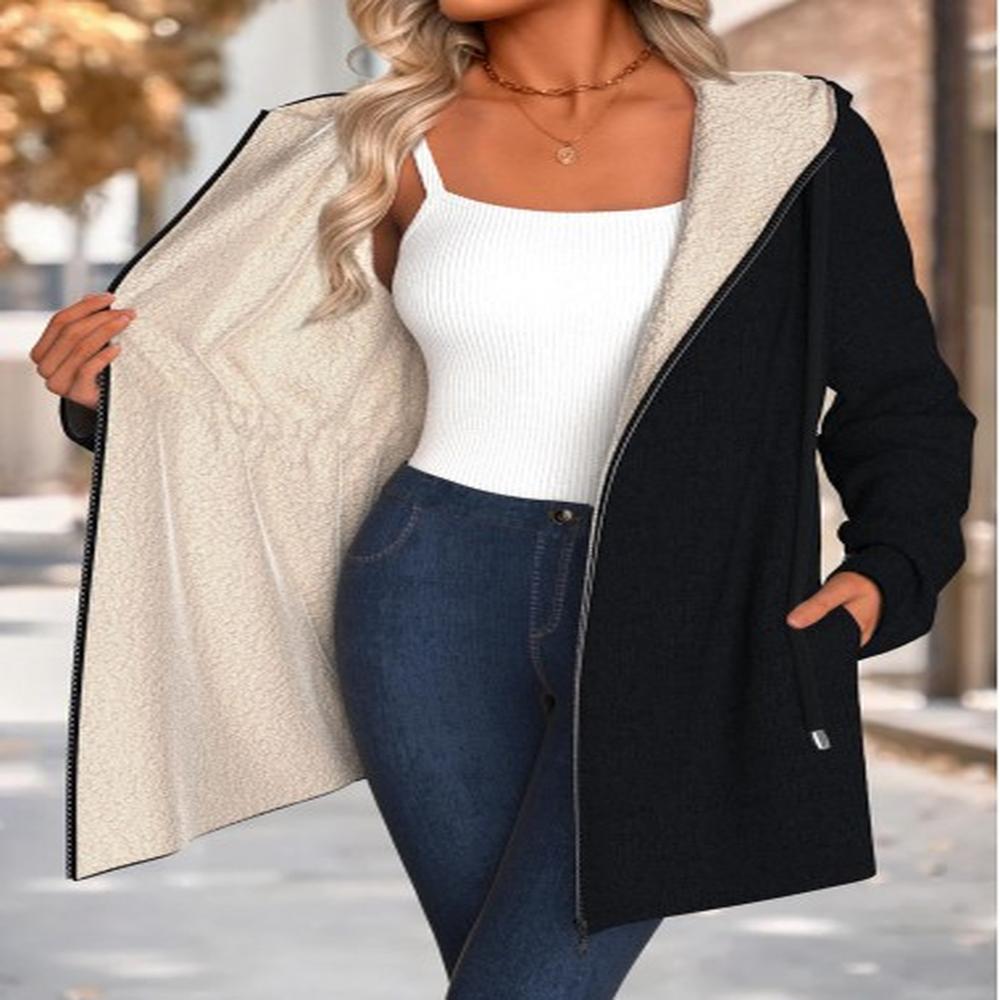 modlily black tummy coverage long sleeve hooded coat xl