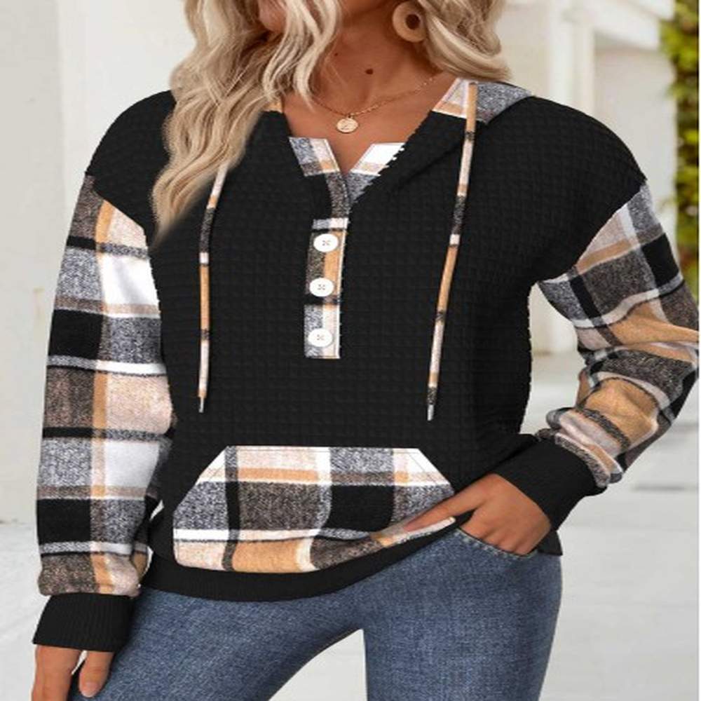 modlily black tummy coverage plaid long sleeve hoodie xxl