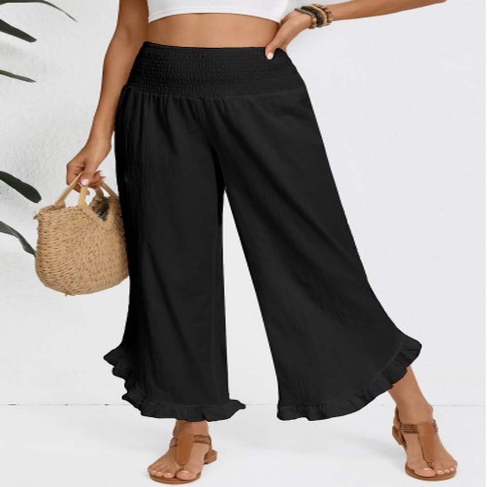 modlily black wide leg elastic waist high waisted pants