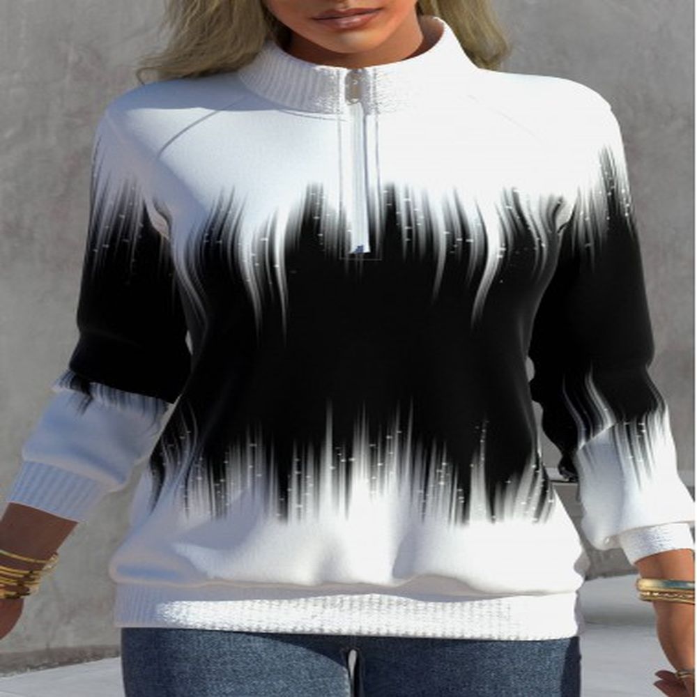 modlily blackampwhite ombre zipper long sleeve mid neck sweatshirt