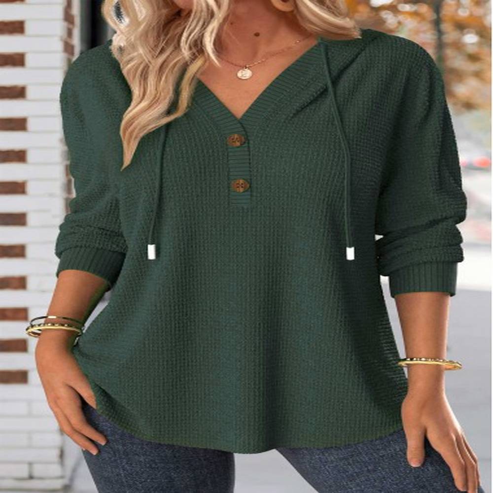 modlily blackish green button long sleeve hoodie s