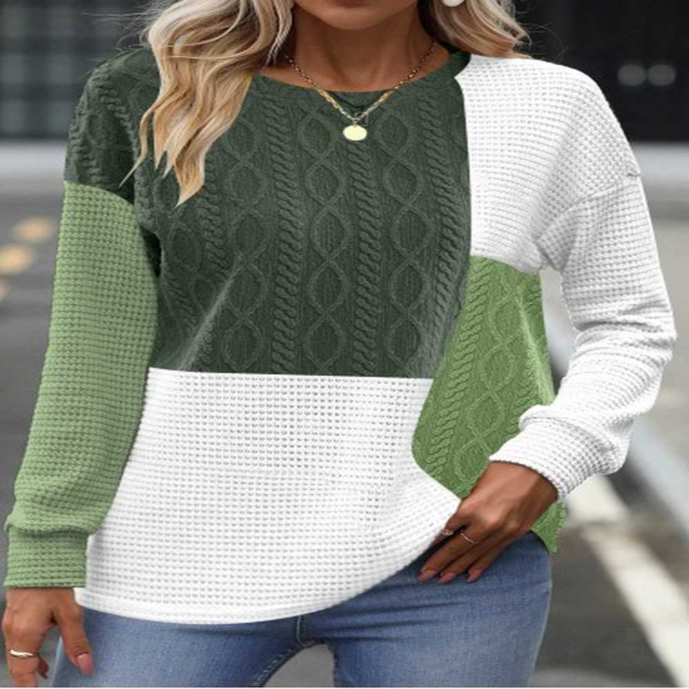 modlily blackish green patchwork long sleeve round neck sweatshirt