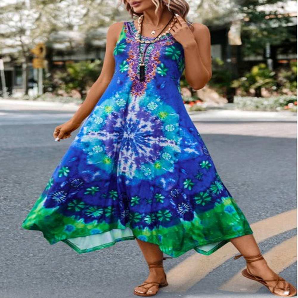 modlily blue asymmetry tie dye print h shape dress