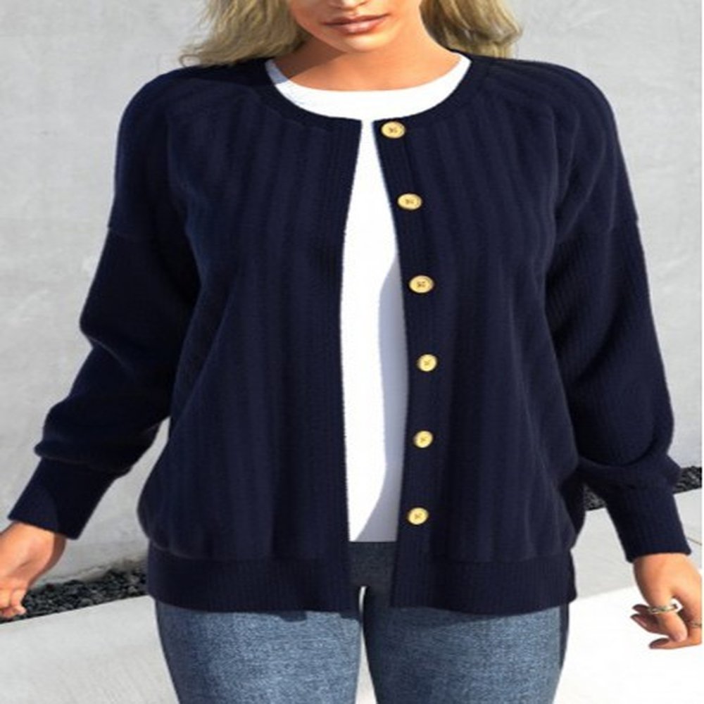 modlily blue button long sleeve round neck coat s