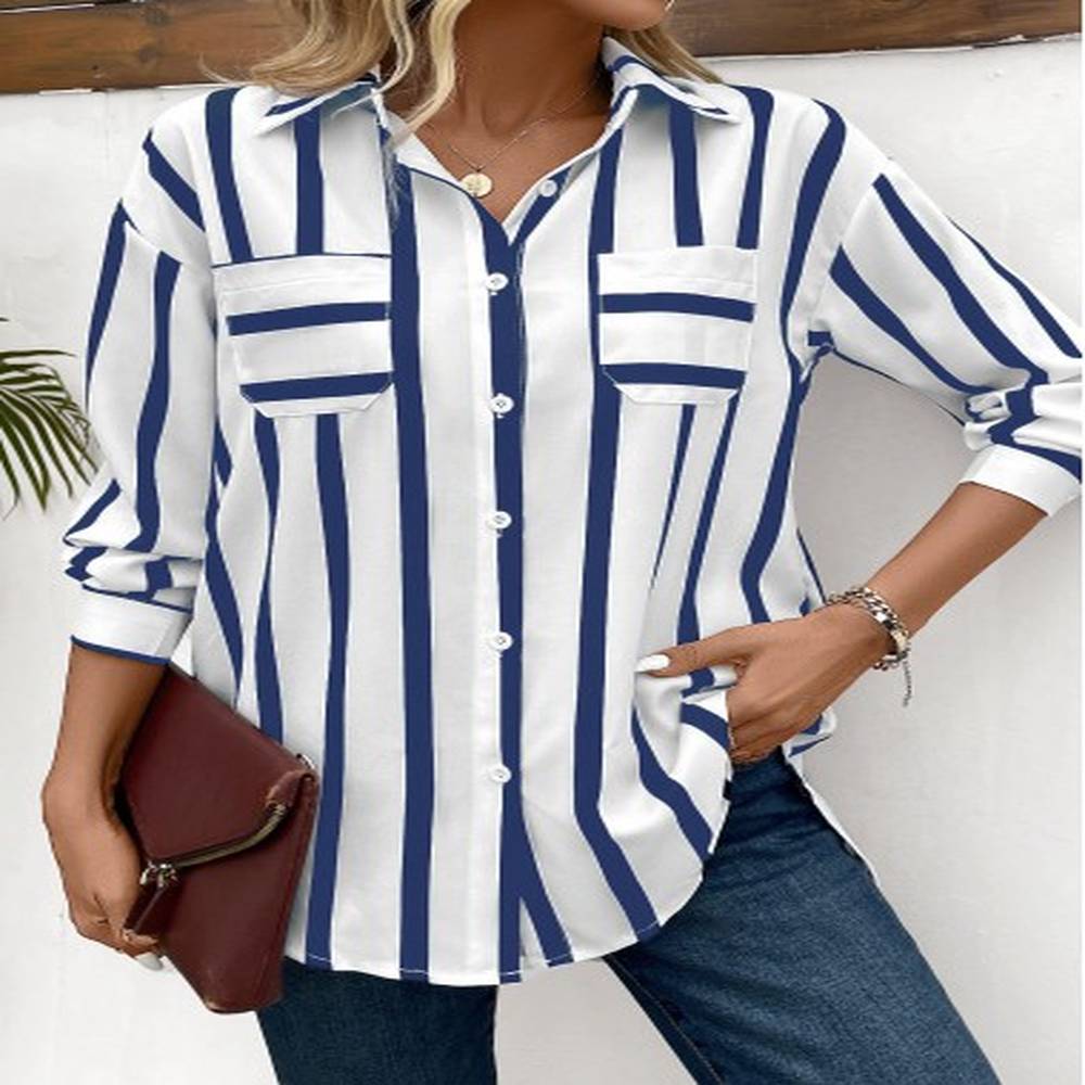 modlily blue button striped long sleeve shirt m