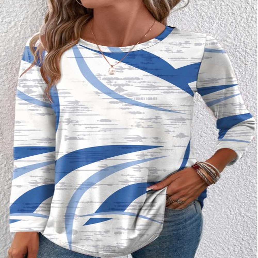 modlily blue lightweight geometric print long sleeve t shirt