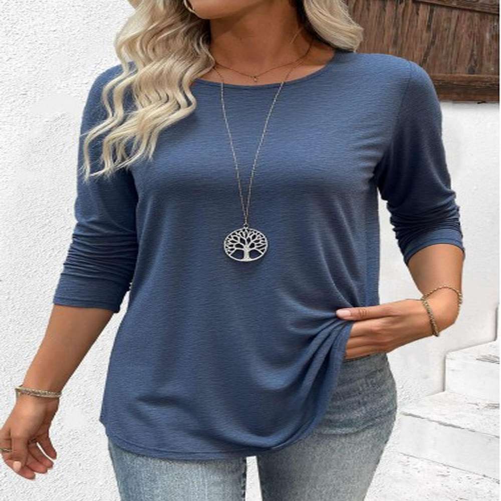 modlily blue long sleeve round neck t shirt xxl