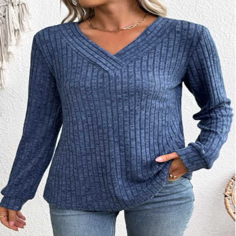 modlily blue long sleeve v neck sweatshirt l