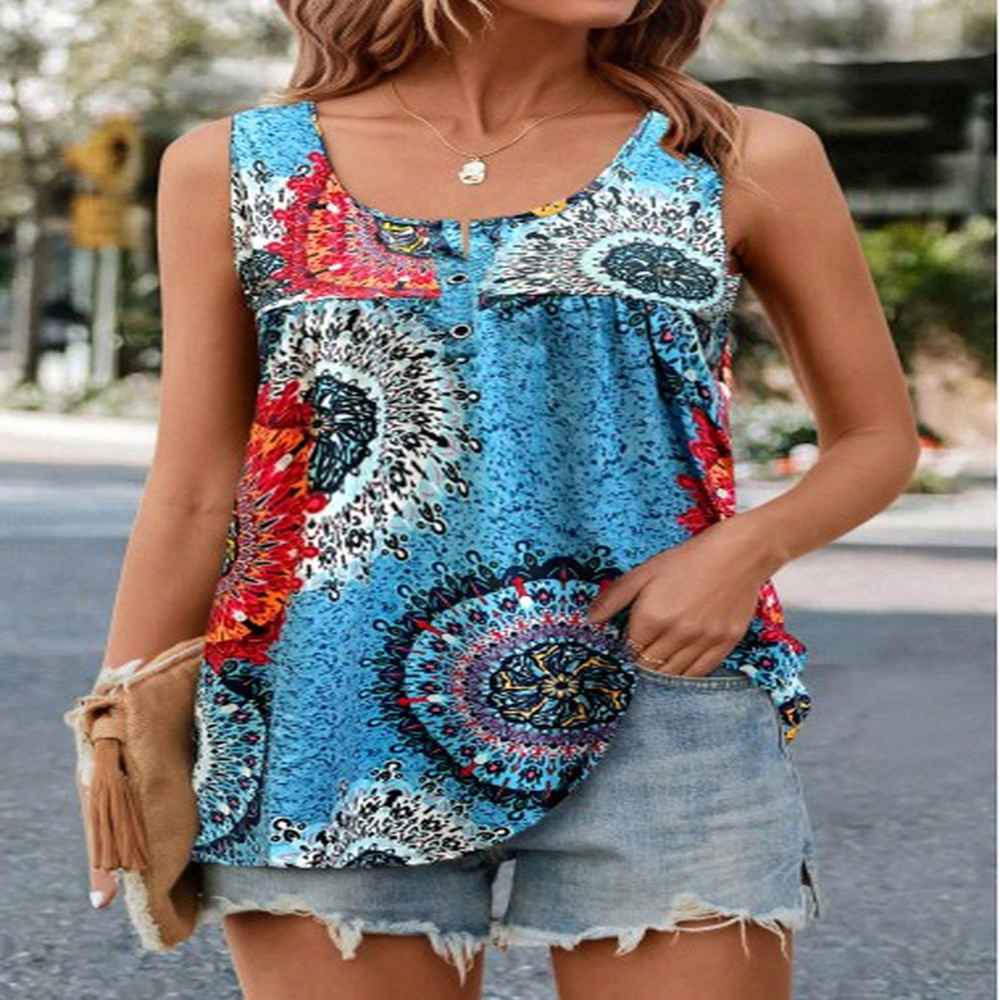 modlily blue ruched tribal print tank top m