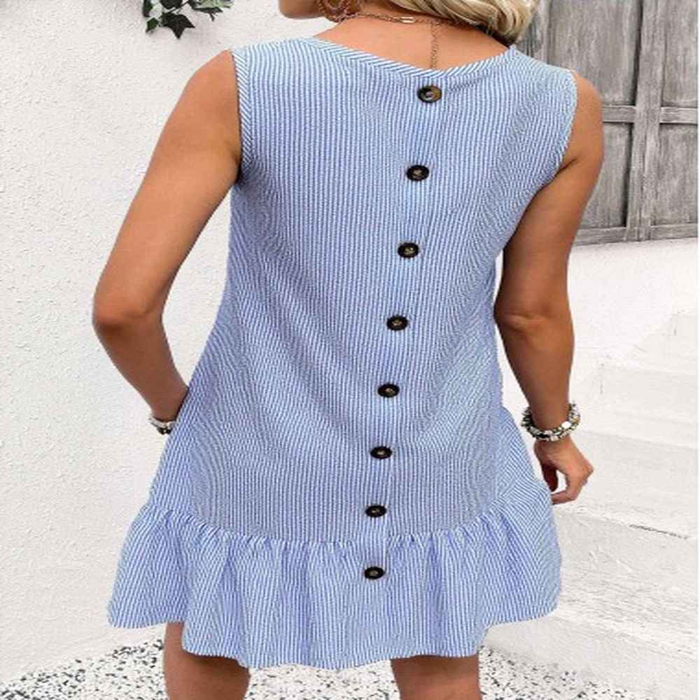 modlily blue striped sleeveless v neck dress xl