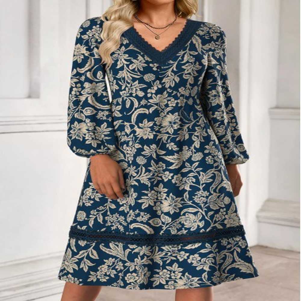 modlily blue tummy coverage tribal print long sleeve dress