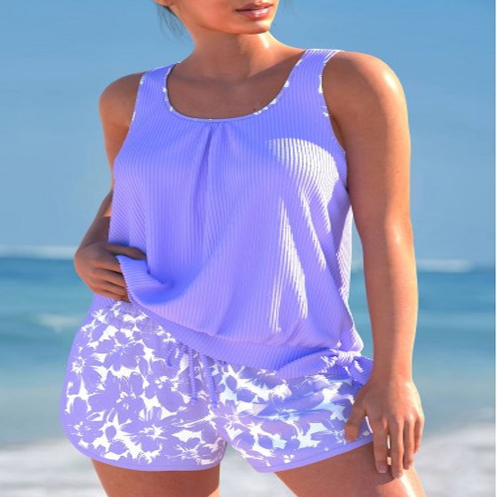 modlily bowknot floral print light purple tankini set xl