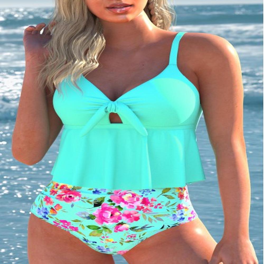 modlily bowknot floral print mint green bikini set xxl