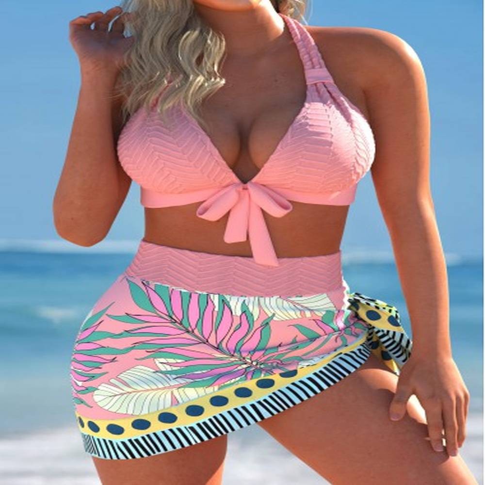modlily bowknot leaf print dusty pink bikini set xxl
