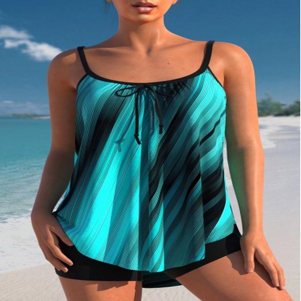 modlily bowknot stripe print cyan tankini set s