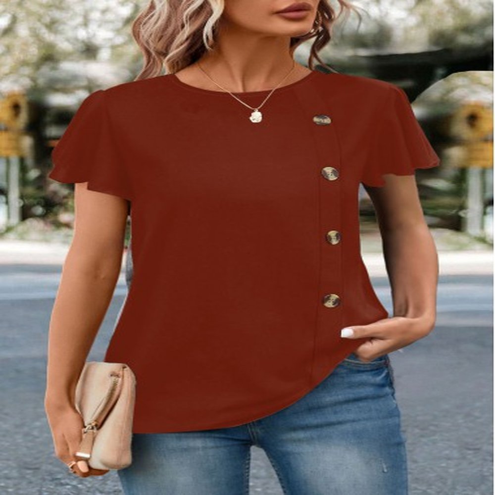 modlily brick red button short sleeve t shirt s