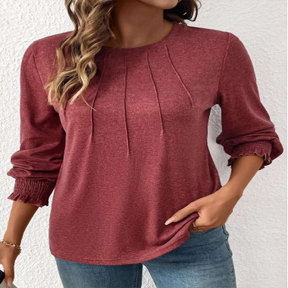 modlily brick red tuck stitch long sleeve t shirt