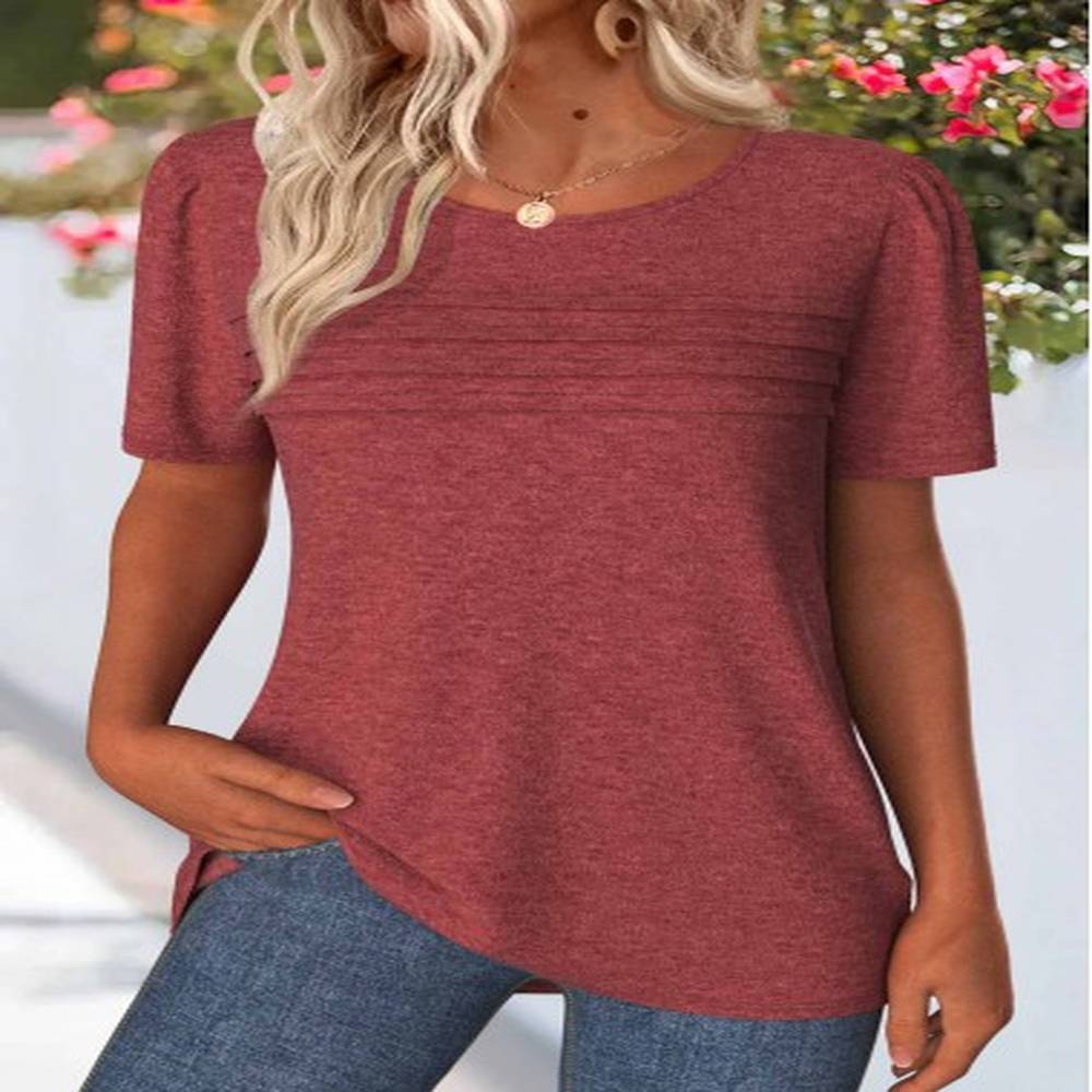 modlily brick red tuck stitch short sleeve t shirt