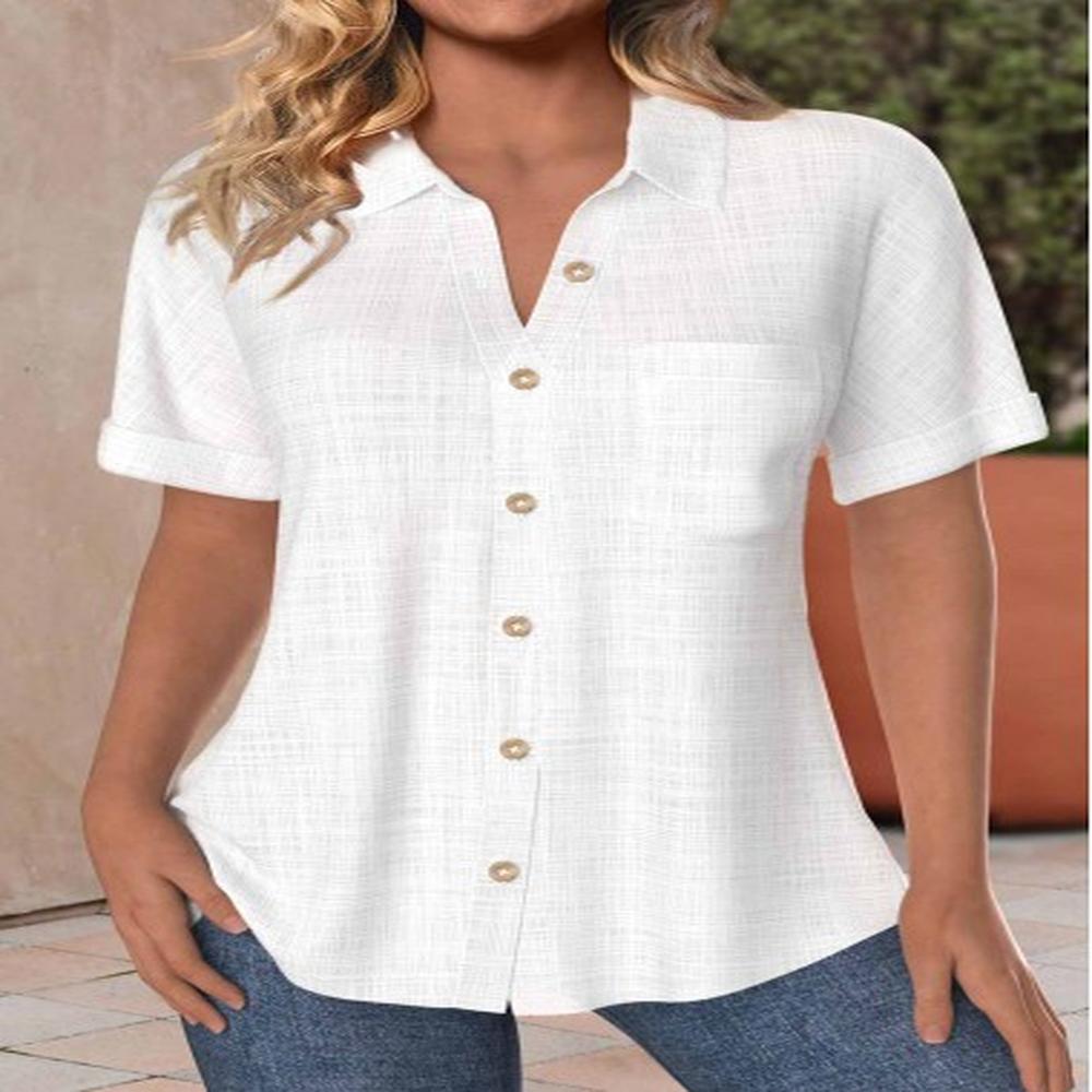 modlily button up white pocket short sleeve shirt s