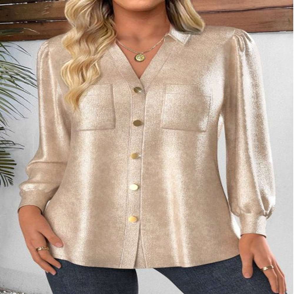 modlily champagne button long sleeve tunic shirt m