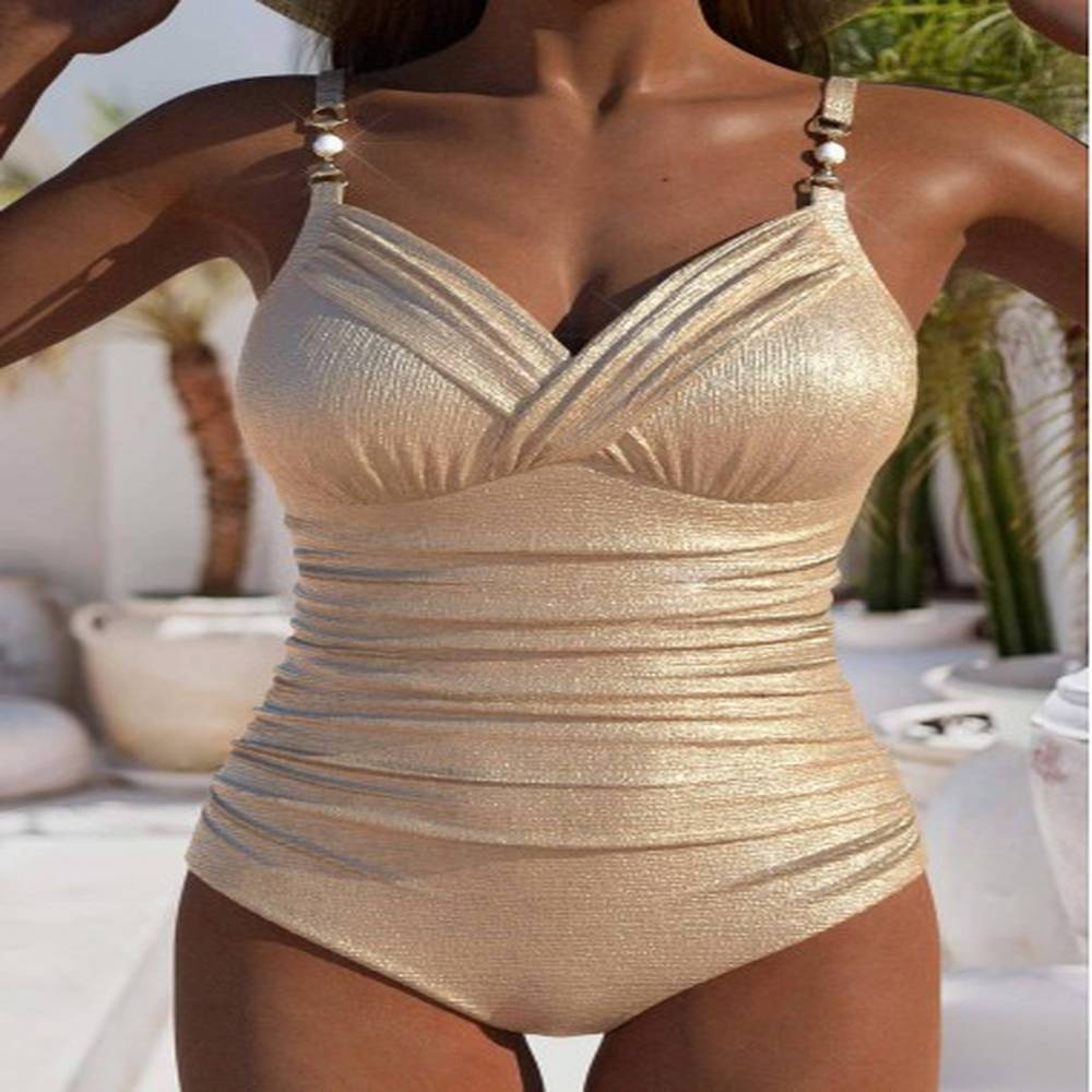 modlily champagne hot stamping one piece swimwear xl