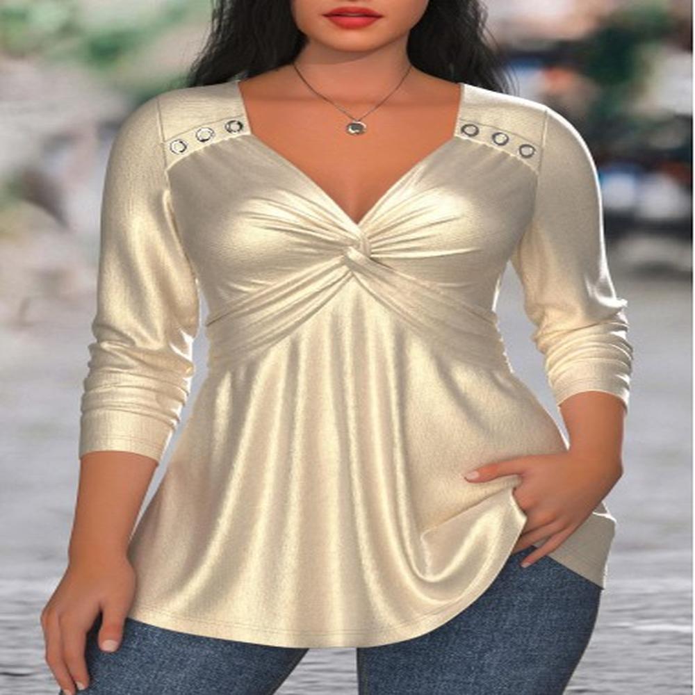 modlily champagne twist long sleeve v neck t shirt