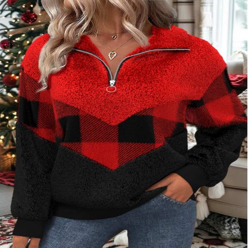 modlily christmas black patchwork plaid long sleeve sweatshirt xxl