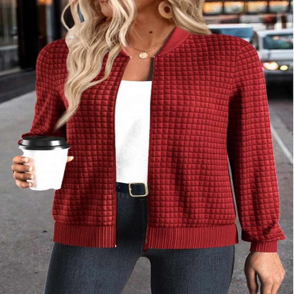modlily christmas red patchwork long sleeve stand collar jacket
