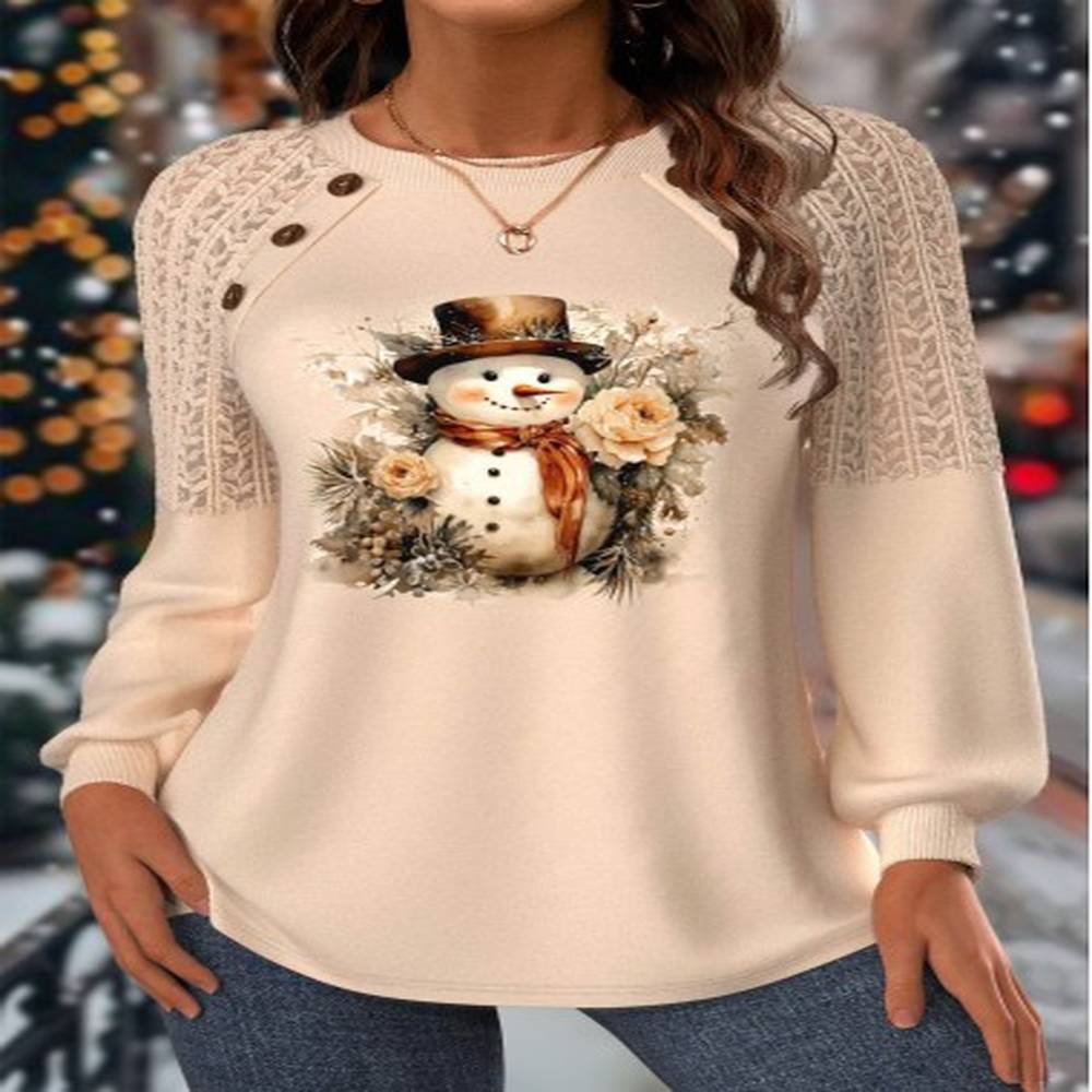 modlily christmas skin color lace long sleeve round neck sweatshirt