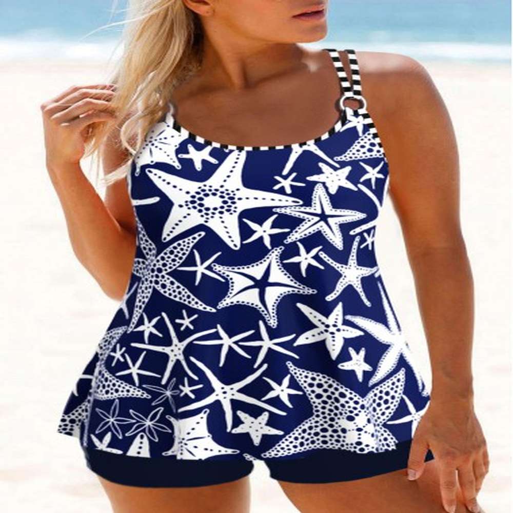 modlily circular ring animal print navy tankini set m