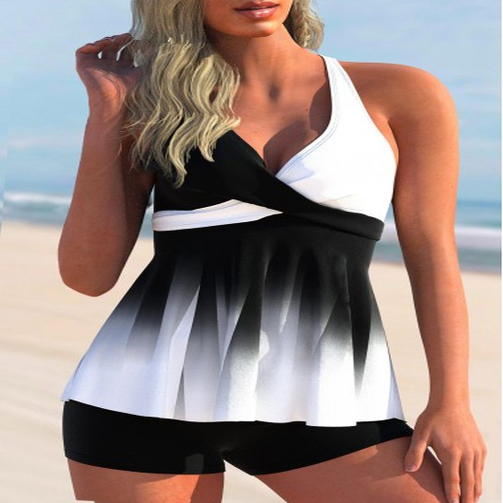 modlily color block ombre cross front tankini top s