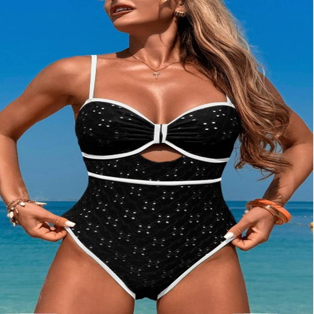 modlily contrast binding cut out black one piece swimwear