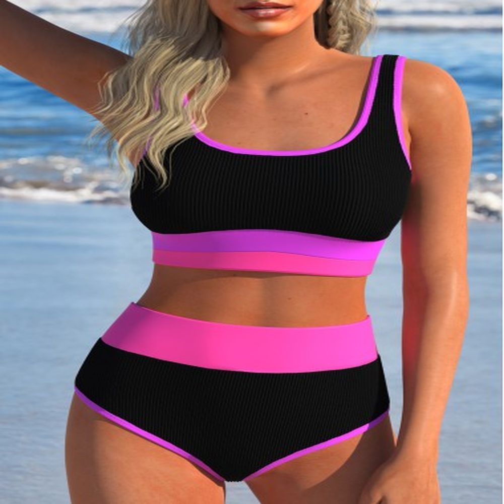 modlily contrast binding patchwork black bikini set s