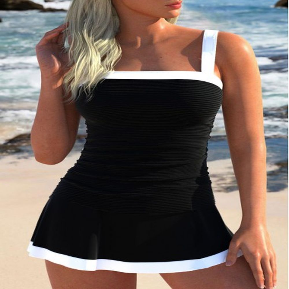 modlily contrast binding patchwork black tankini set s