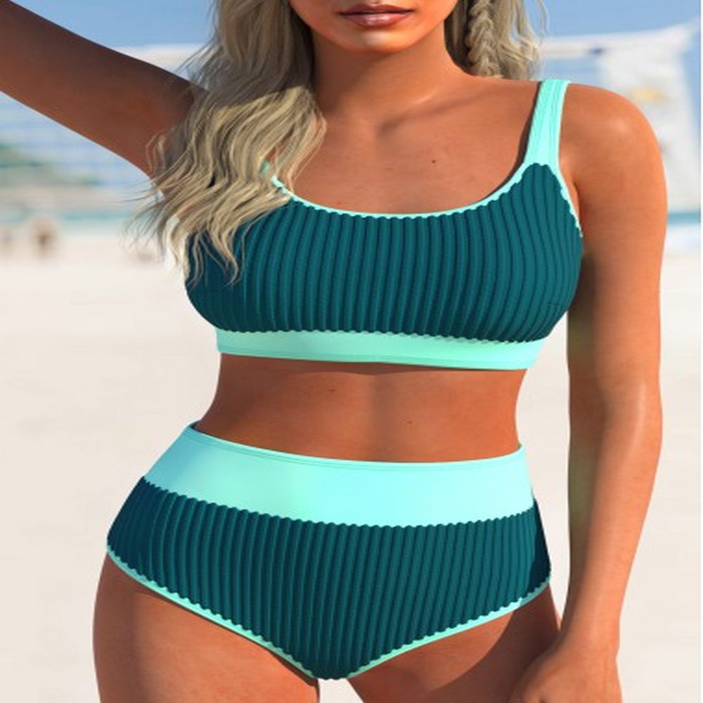 modlily contrast binding patchwork turquoise bikini set xxl