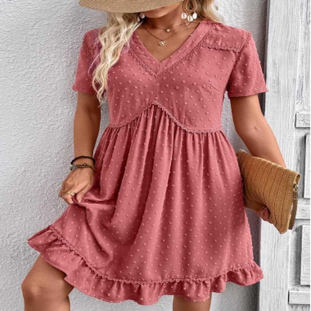 modlily coral a line short sleeve v neck dress
