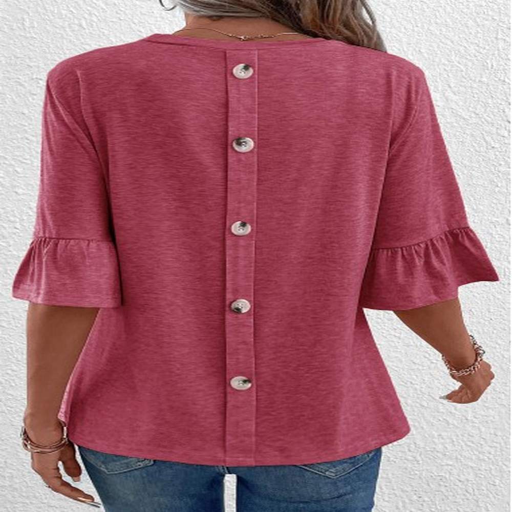 modlily coral button half sleeve round neck t shirt