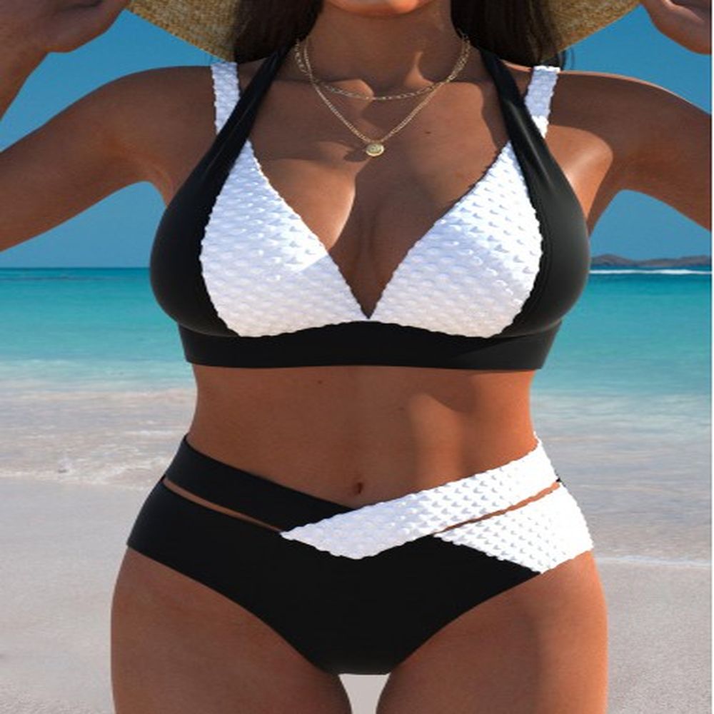 modlily criss cross contrast black bikini set xl