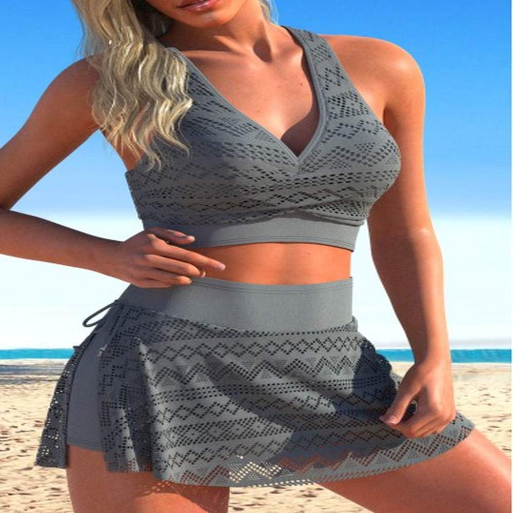 modlily criss cross dark grey patchwork bikini set m